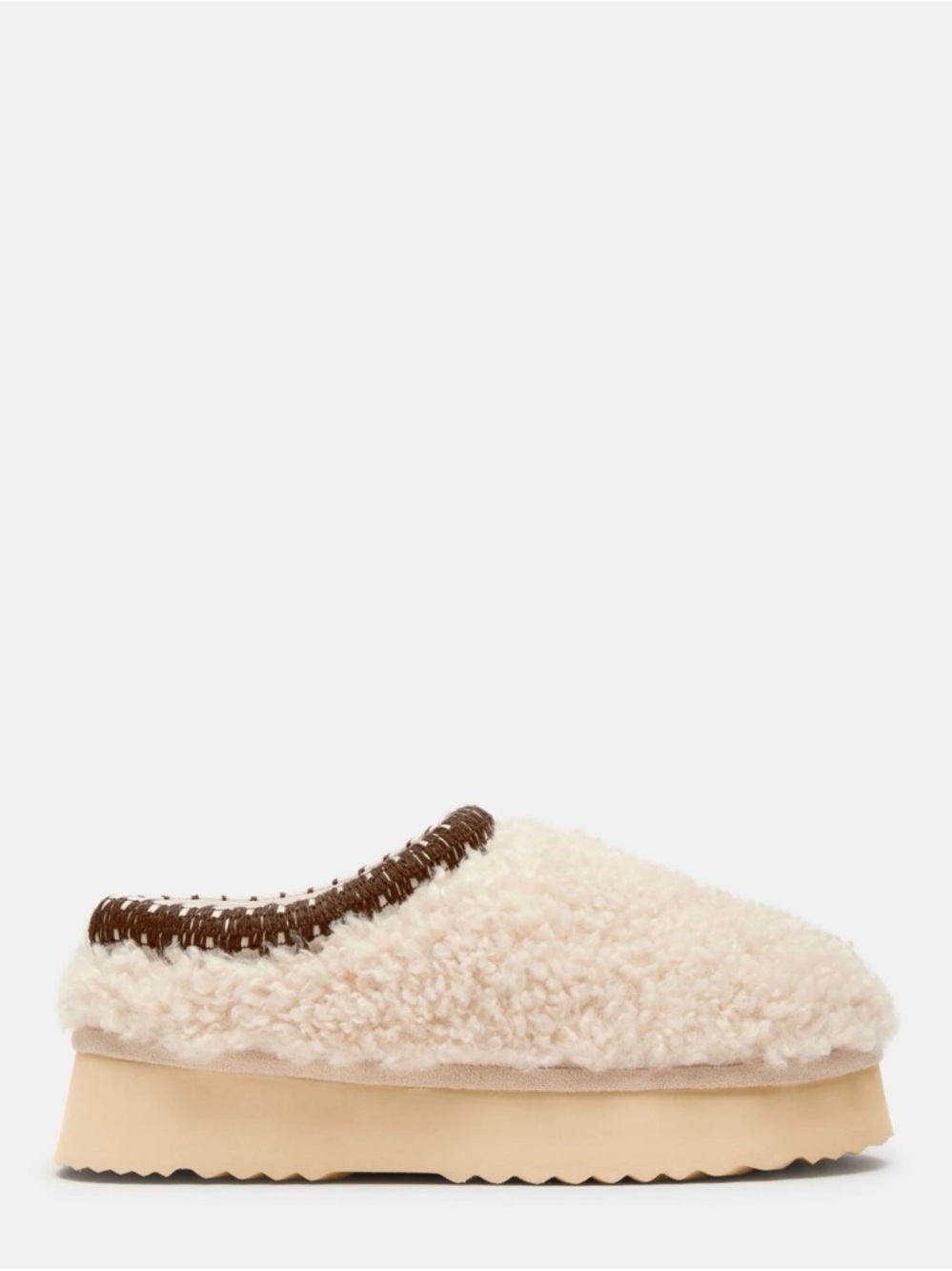 Steve Madden Cream Sherpa Platform Slip-On with Brown Trim